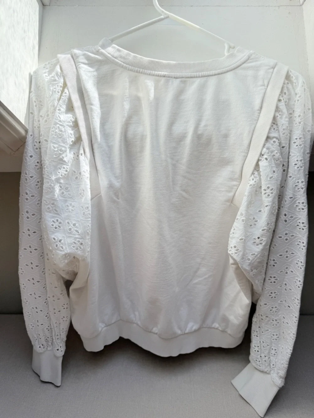 Anthropologie Pilcro Ecru and White Eyelet Sweatshirt Top Size M